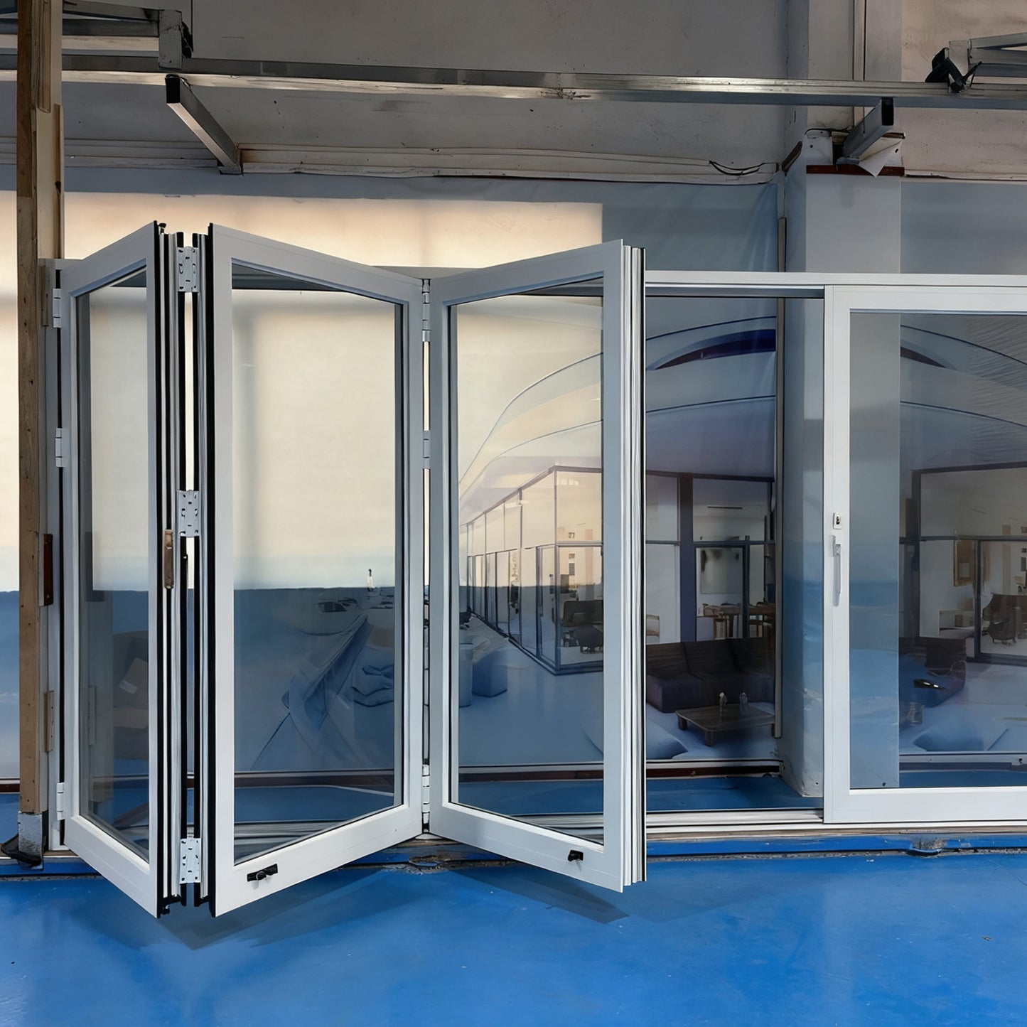 Luvindow Thermal Break Aluminum Bi-Fold Door 144 in x 96 in 3-9/16 in Jamb, Double-Tempered Low-E Argon Glass, White Finish, Interior Door, Patio Door