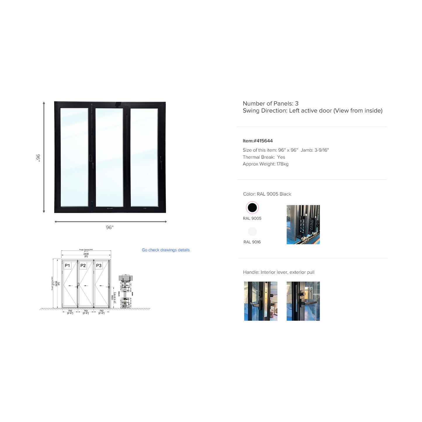 Luvindow Thermal Break Aluminum Bi-Fold Door 96 in x 96 in 3-9/16 in Jamb, Double-Tempered Low-E Argon Glass, Black Finish, Interior Door, Patio Door