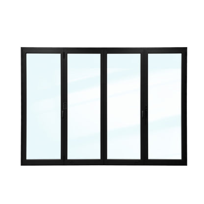 Luvindow Thermal Break Aluminum Bi-Fold Door 144 in x 96 in 3-9/16 in Jamb, Double-Tempered Low-E Argon Glass, Black Finish, Interior Door, Patio Door