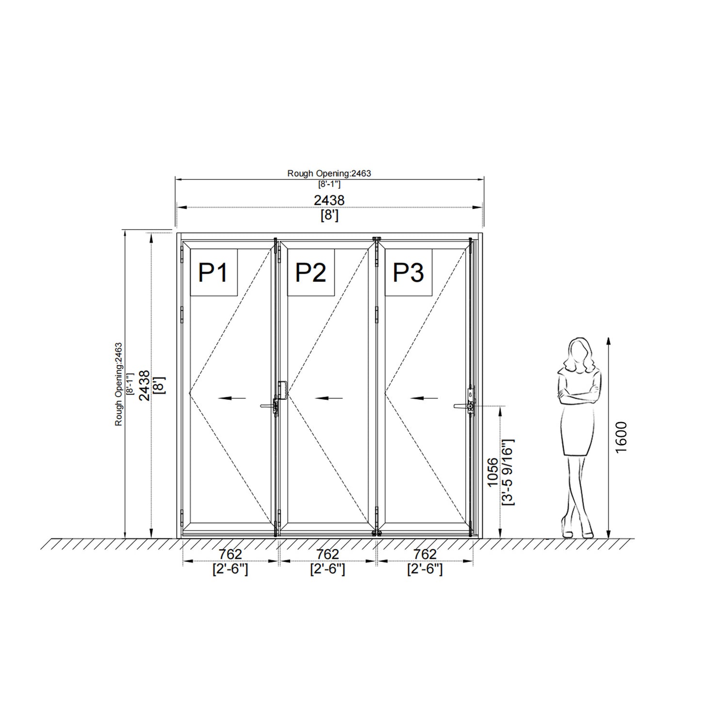 Luvindow Thermal Break Aluminum Bi-Fold Door 96 in x 96 in 3-9/16 in Jamb, Double-Tempered Low-E Argon Glass, White Finish, Interior Door, Patio Door
