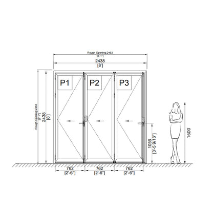 Luvindow Thermal Break Aluminum Bi-Fold Door 96 in x 96 in 3-9/16 in Jamb, Double-Tempered Low-E Argon Glass, White Finish, Interior Door, Patio Door