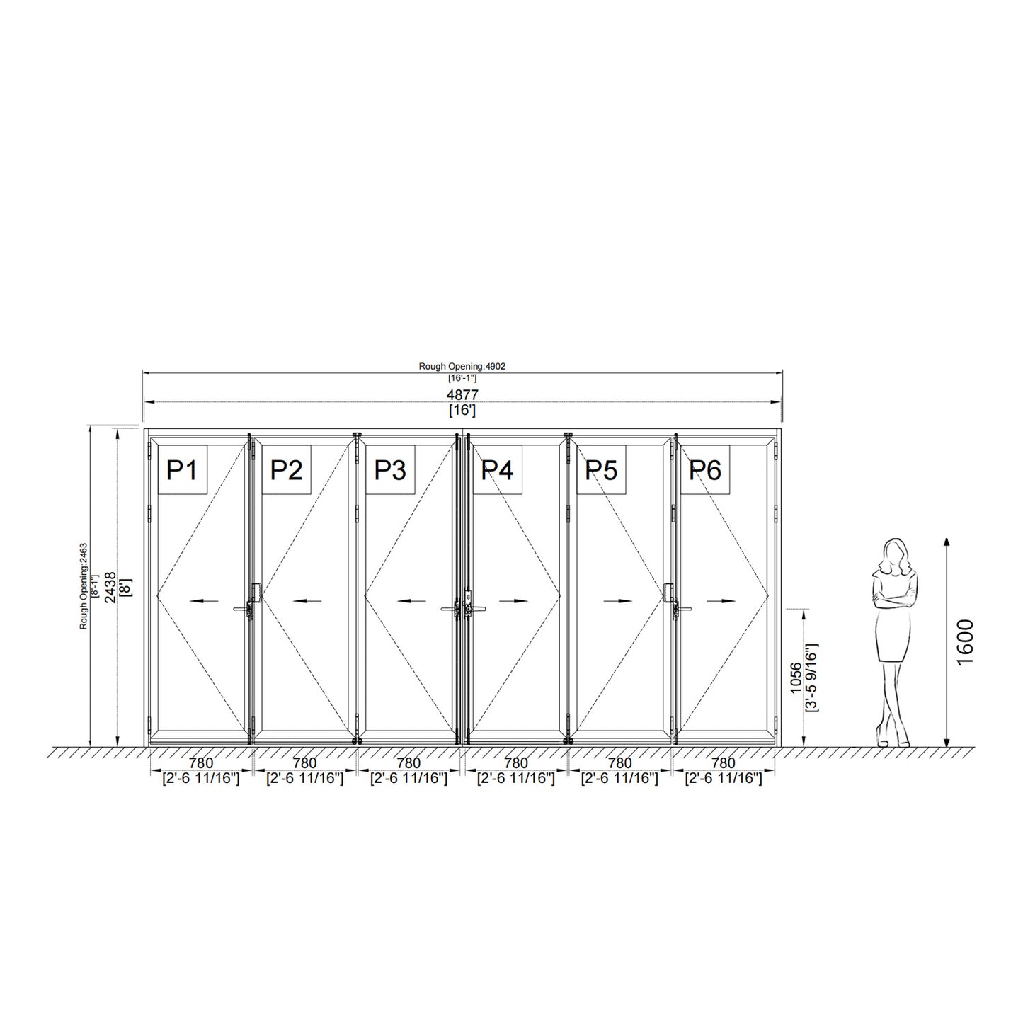 Luvindow Thermal Break Aluminum Bi-Fold Door 192 in x 96 in 3-9/16 in Jamb, Double-Tempered Low-E Argon Glass, Black Finish, Interior Door, Patio Door