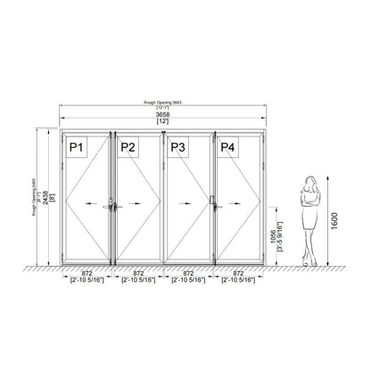 Luvindow Thermal Break Aluminum Bi-Fold Door 144 in x 96 in 3-9/16 in Jamb, Double-Tempered Low-E Argon Glass, Black Finish, Interior Door, Patio Door
