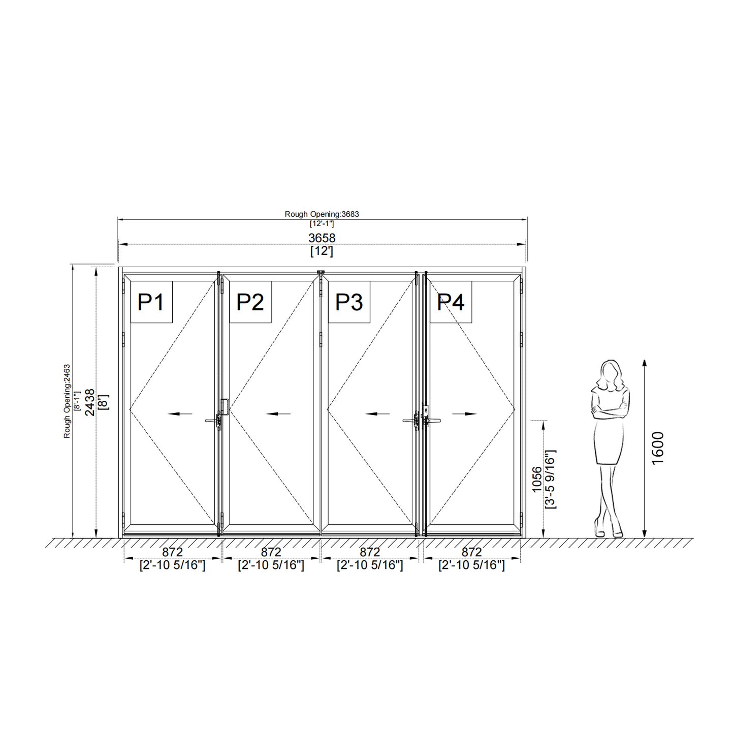 Luvindow Thermal Break Aluminum Bi-Fold Door 144 in x 96 in 3-9/16 in Jamb, Double-Tempered Low-E Argon Glass, White Finish, Interior Door, Patio Door