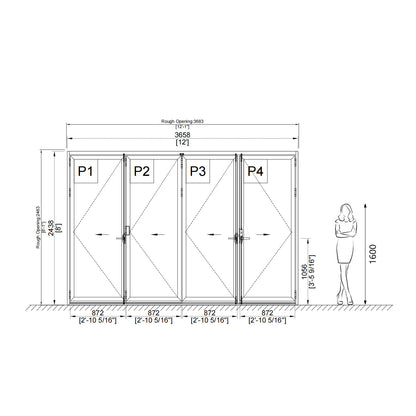Luvindow Thermal Break Aluminum Bi-Fold Door 144 in x 96 in 3-9/16 in Jamb, Double-Tempered Low-E Argon Glass, White Finish, Interior Door, Patio Door