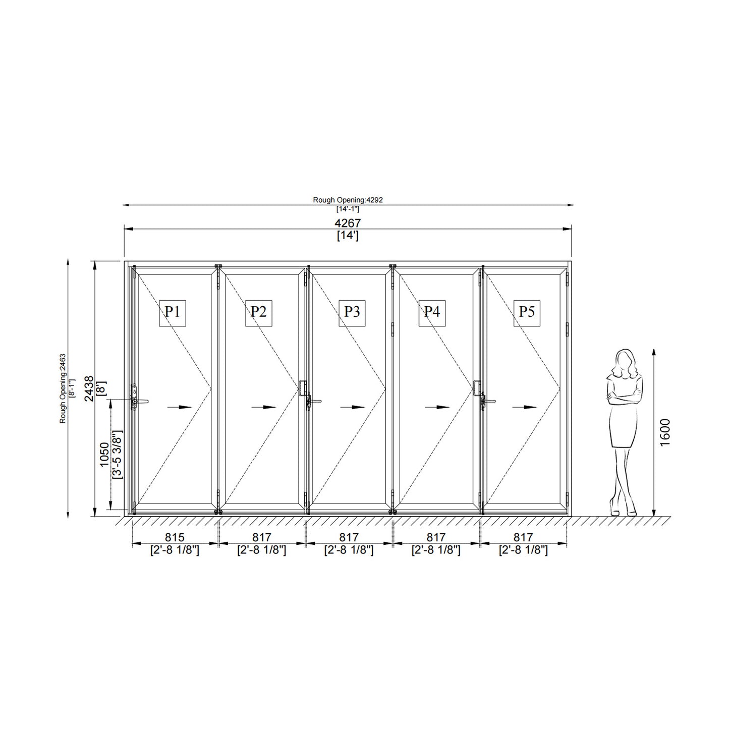 Luvindow Thermal Break Aluminum Bi-Fold Door 168 in x 96 in 3-9/16 in Jamb, Double-Tempered Low-E Argon Glass, Black Finish, Interior Door, Patio Door
