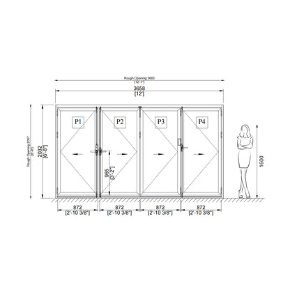 Luvindow Thermal Break Aluminum Bi-Fold Door 144 in x 80 in 3-9/16 in Jamb, Double-Tempered Low-E Argon Glass, white Finish, Interior Door, Patio Door