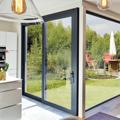 Luvindow Superior Thermal Insulation Aluminum Lift and slide Door 96 in x 96 in 3-9/16 in Jamb, Double-Tempered Low-E Argon Glass, Black Finish, Interior Door, Patio Door