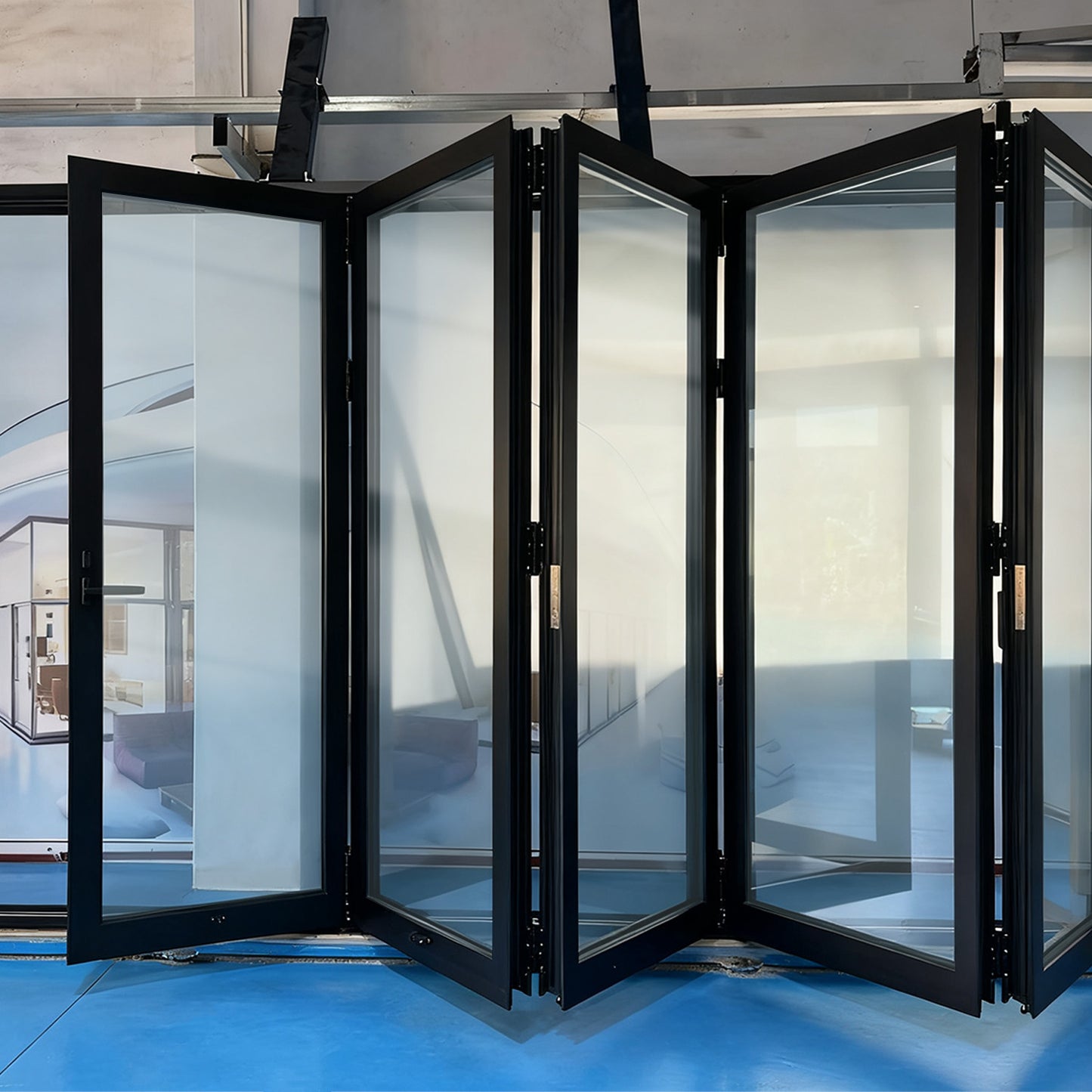 Luvindow Thermal Break Aluminum Bi-Fold Door 168 in x 96 in 3-9/16 in Jamb, Double-Tempered Low-E Argon Glass, Black Finish, Interior Door, Patio Door