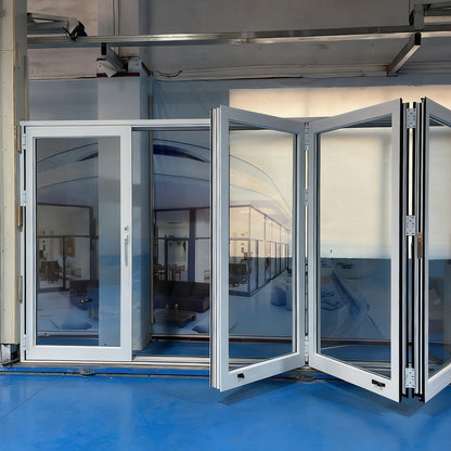 Luvindow Thermal Break Aluminum Bi-Fold Door 144 in x 80 in 3-9/16 in Jamb, Double-Tempered Low-E Argon Glass, white Finish, Interior Door, Patio Door