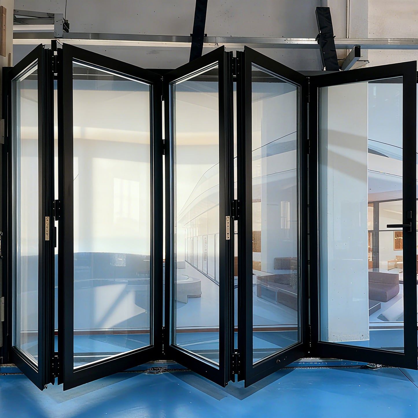 Luvindow Thermal Break Aluminum Bi-Fold Door 192 in x 96 in 3-9/16 in Jamb, Double-Tempered Low-E Argon Glass, Black Finish, Interior Door, Patio Door