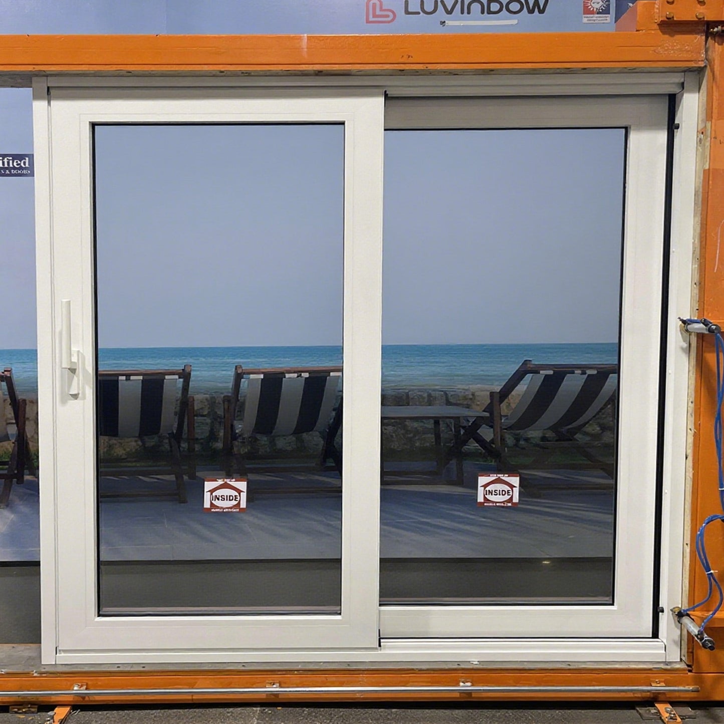 Luvindow Superior Thermal Insulation Aluminum Lift and slide Door 96 in x 80 in 3-9/16 in Jamb, Double-Tempered Low-E Argon Glass, White Finish, Interior Door, Patio Door