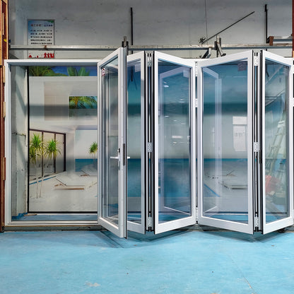 Luvindow Thermal Break Aluminum Bi-Fold Door 168 in x 96 in 3-9/16 in Jamb, Double-Tempered Low-E Argon Glass, White Finish, Interior Door, Patio Door