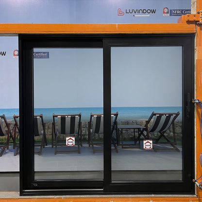 Luvindow Superior Thermal Insulation Aluminum Lift and slide Door 96 in x 96 in 3-9/16 in Jamb, Double-Tempered Low-E Argon Glass, Black Finish, Interior Door, Patio Door