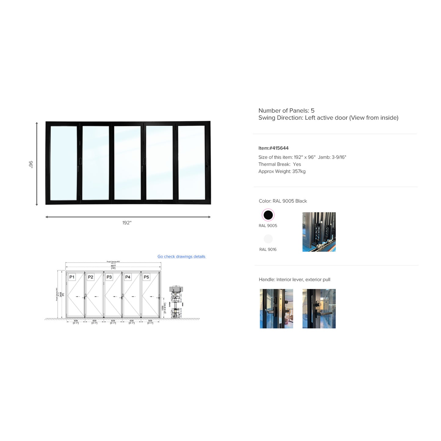Luvindow Thermal Break Aluminum Bi-Fold Door 192 in x 96 in 3-9/16 in Jamb, Double-Tempered Low-E Argon Glass, White Finish, Interior Door, Patio Door
