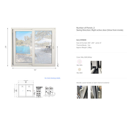 Luvindow Superior Thermal Insulation Aluminum Lift and slide Door 96 in x 80 in 3-9/16 in Jamb, Double-Tempered Low-E Argon Glass, White Finish, Interior Door, Patio Door