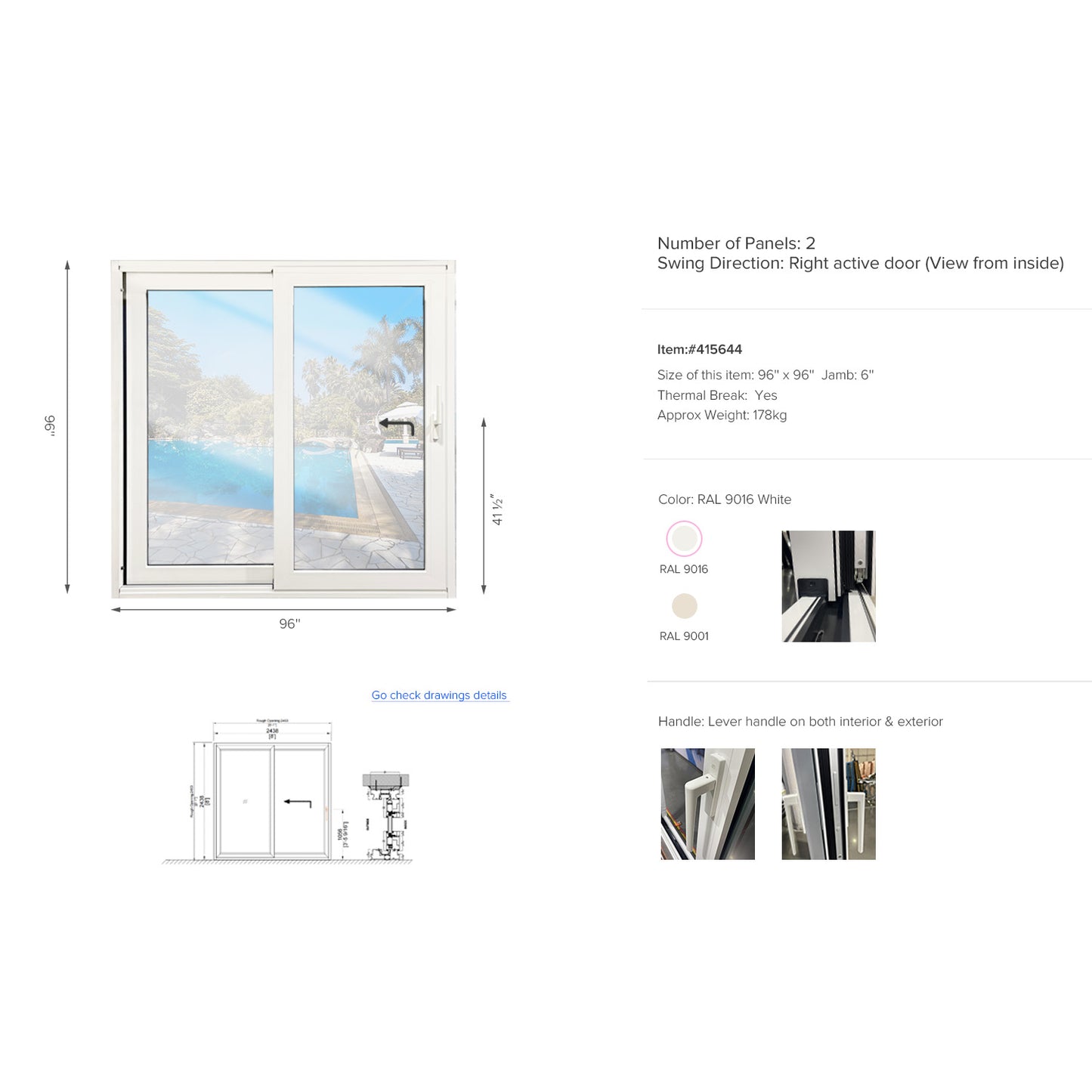 Luvindow Superior Thermal Insulation Aluminum Lift and slide Door 96 in x 96 in 3-9/16 in Jamb, Double-Tempered Low-E Argon Glass, White Finish, Interior Door, Patio Door