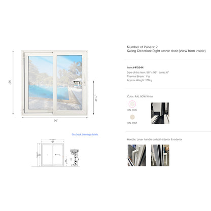 Luvindow Superior Thermal Insulation Aluminum Lift and slide Door 96 in x 96 in 3-9/16 in Jamb, Double-Tempered Low-E Argon Glass, White Finish, Interior Door, Patio Door