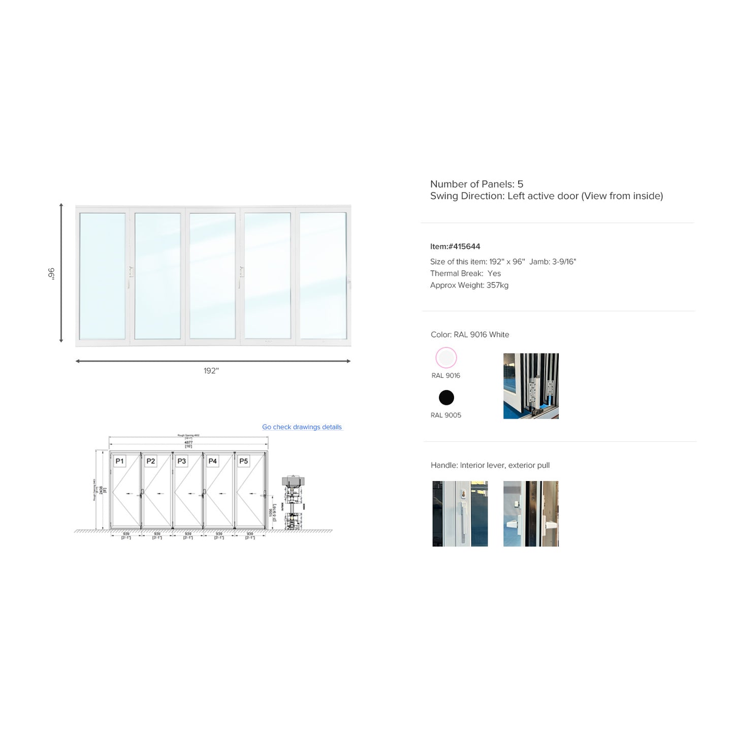 Luvindow Thermal Break Aluminum Bi-Fold Door 192 in x 96 in 3-9/16 in Jamb, Double-Tempered Low-E Argon Glass, White Finish, Interior Door, Patio Door