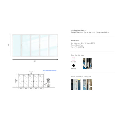 Luvindow Thermal Break Aluminum Bi-Fold Door 192 in x 96 in 3-9/16 in Jamb, Double-Tempered Low-E Argon Glass, White Finish, Interior Door, Patio Door