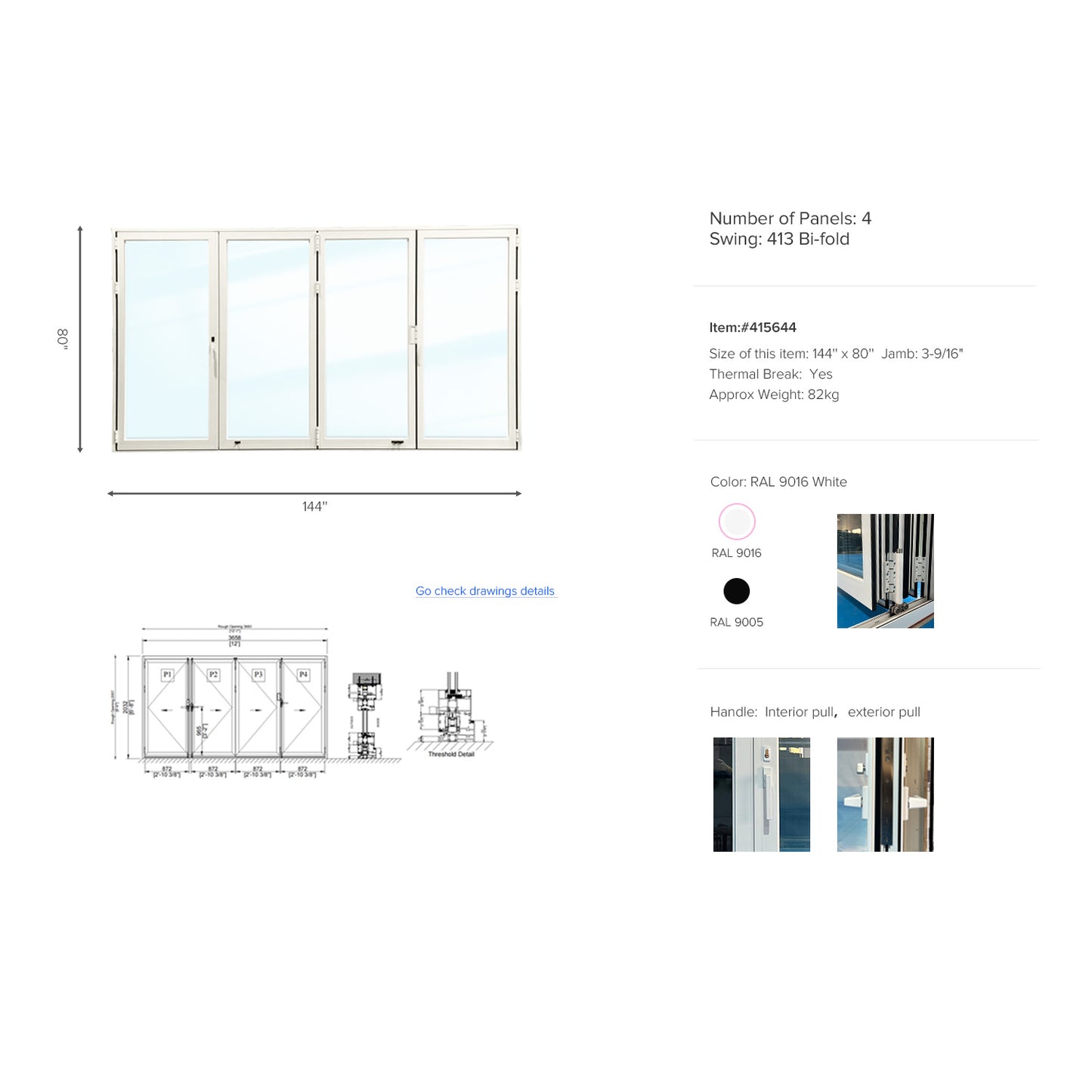 Luvindow Thermal Break Aluminum Bi-Fold Door 144 in x 80 in 3-9/16 in Jamb, Double-Tempered Low-E Argon Glass, white Finish, Interior Door, Patio Door