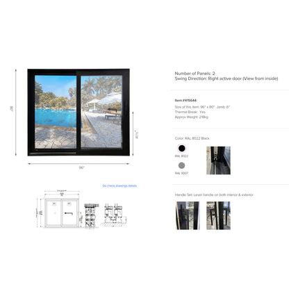 Luvindow Superior Thermal Insulation Aluminum Lift and slide Door 96 in x 80 in 3-9/16 in Jamb, Double-Tempered Low-E Argon Glass, Black Finish, Interior Door, Patio Door