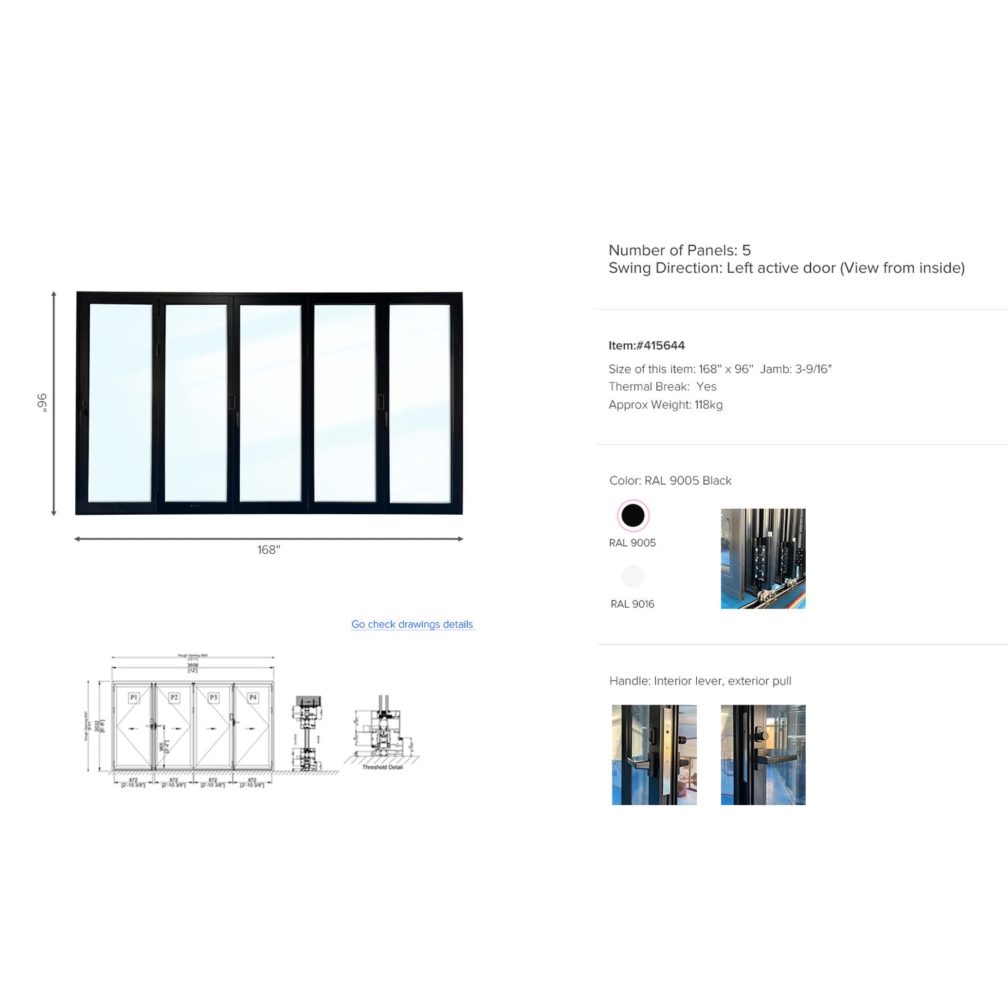Luvindow Thermal Break Aluminum Bi-Fold Door 168 in x 96 in 3-9/16 in Jamb, Double-Tempered Low-E Argon Glass, Black Finish, Interior Door, Patio Door