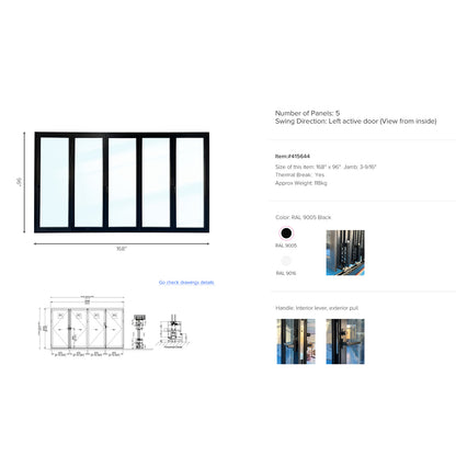 Luvindow Thermal Break Aluminum Bi-Fold Door 168 in x 96 in 3-9/16 in Jamb, Double-Tempered Low-E Argon Glass, Black Finish, Interior Door, Patio Door