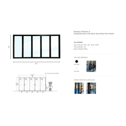 Luvindow Thermal Break Aluminum Bi-Fold Door 192 in x 96 in 3-9/16 in Jamb, Double-Tempered Low-E Argon Glass, Black Finish, Interior Door, Patio Door