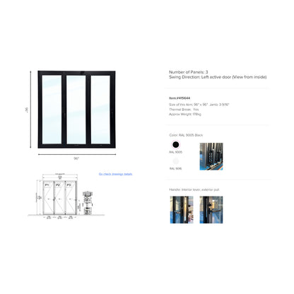 Luvindow Thermal Break Aluminum Bi-Fold Door 96 in x 96 in 3-9/16 in Jamb, Double-Tempered Low-E Argon Glass, Black Finish, Interior Door, Patio Door