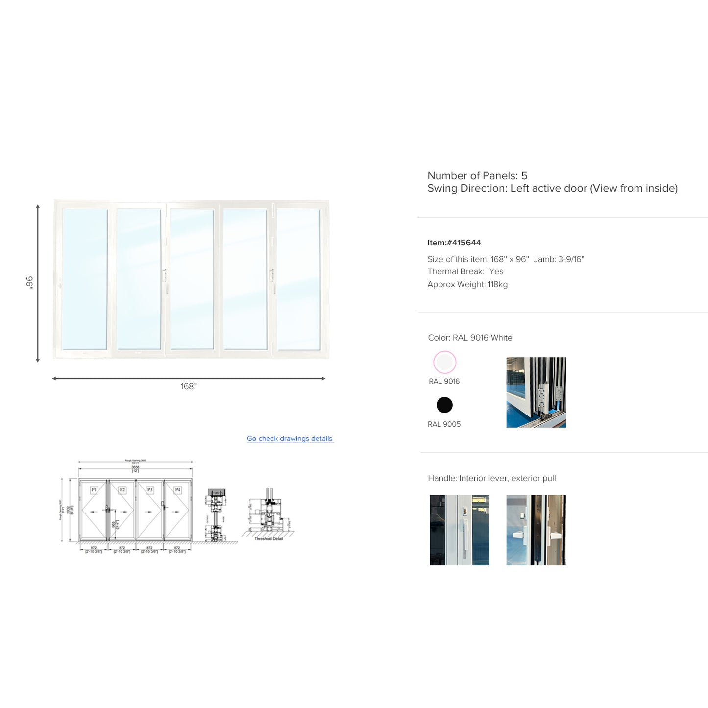 Luvindow Thermal Break Aluminum Bi-Fold Door 168 in x 96 in 3-9/16 in Jamb, Double-Tempered Low-E Argon Glass, White Finish, Interior Door, Patio Door
