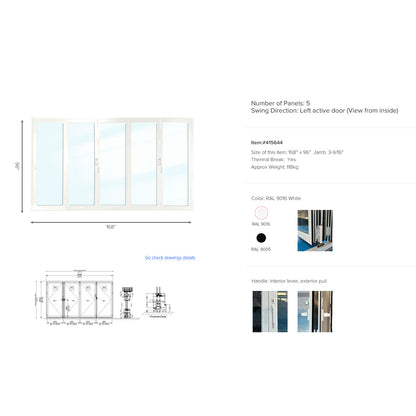 Luvindow Thermal Break Aluminum Bi-Fold Door 168 in x 96 in 3-9/16 in Jamb, Double-Tempered Low-E Argon Glass, White Finish, Interior Door, Patio Door