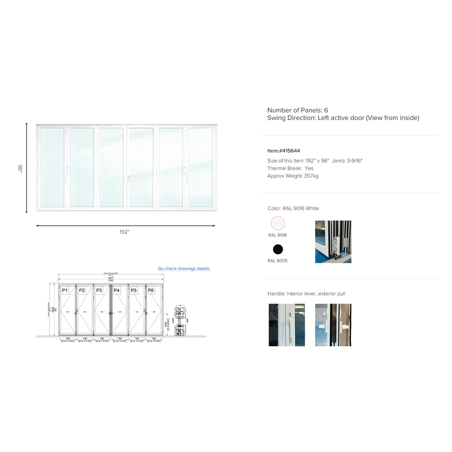 Luvindow Thermal Break Aluminum Bi-Fold Door 192 in x 96 in 3-9/16 in Jamb, Double-Tempered Low-E Argon Glass, White Finish, Interior Door, Patio Door