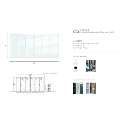 Luvindow Thermal Break Aluminum Bi-Fold Door 192 in x 96 in 3-9/16 in Jamb, Double-Tempered Low-E Argon Glass, White Finish, Interior Door, Patio Door