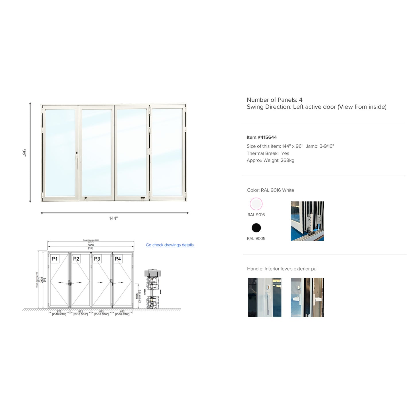 Luvindow Thermal Break Aluminum Bi-Fold Door 144 in x 96 in 3-9/16 in Jamb, Double-Tempered Low-E Argon Glass, White Finish, Interior Door, Patio Door