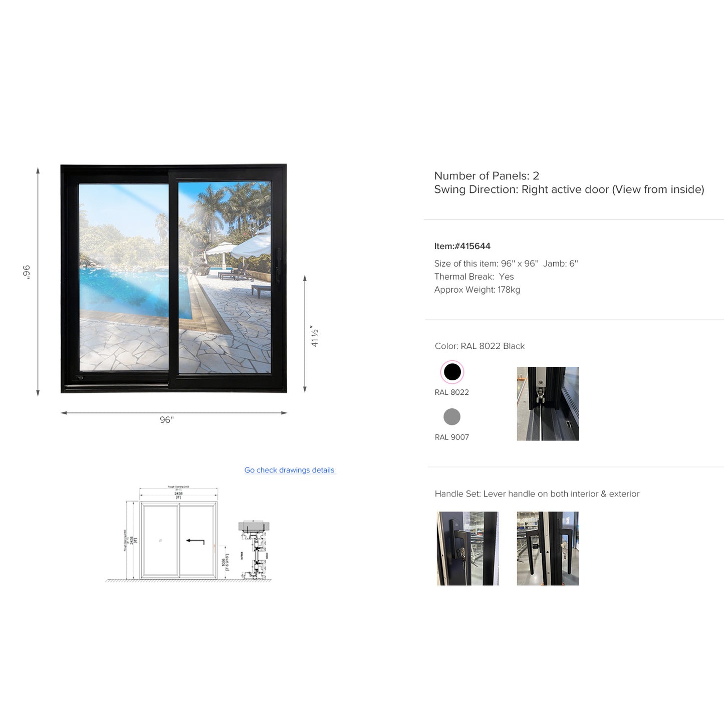 Luvindow Superior Thermal Insulation Aluminum Lift and slide Door 96 in x 96 in 3-9/16 in Jamb, Double-Tempered Low-E Argon Glass, Black Finish, Interior Door, Patio Door