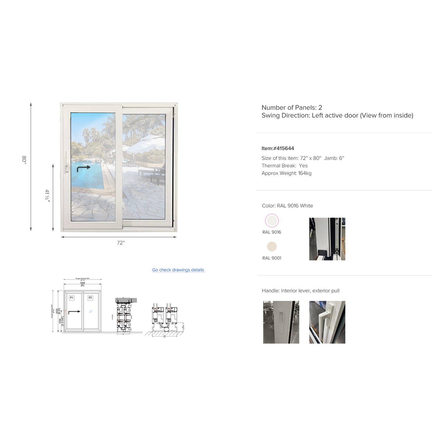 Luvindow Superior Thermal Insulation Aluminum Lift and slide Door 72 in x 80 in 3-9/16 in Jamb, Double-Tempered Low-E Argon Glass, White Finish, Interior Door, Patio Door