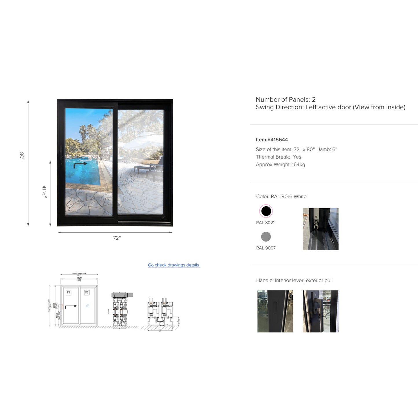 Luvindow Superior Thermal Insulation Aluminum Lift and slide Door 72 in x 80 in 3-9/16 in Jamb, Double-Tempered Low-E Argon Glass, Black Finish, Interior Door, Patio Door