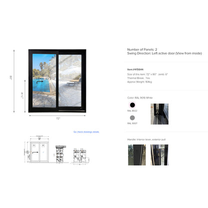 Luvindow Superior Thermal Insulation Aluminum Lift and slide Door 72 in x 80 in 3-9/16 in Jamb, Double-Tempered Low-E Argon Glass, Black Finish, Interior Door, Patio Door