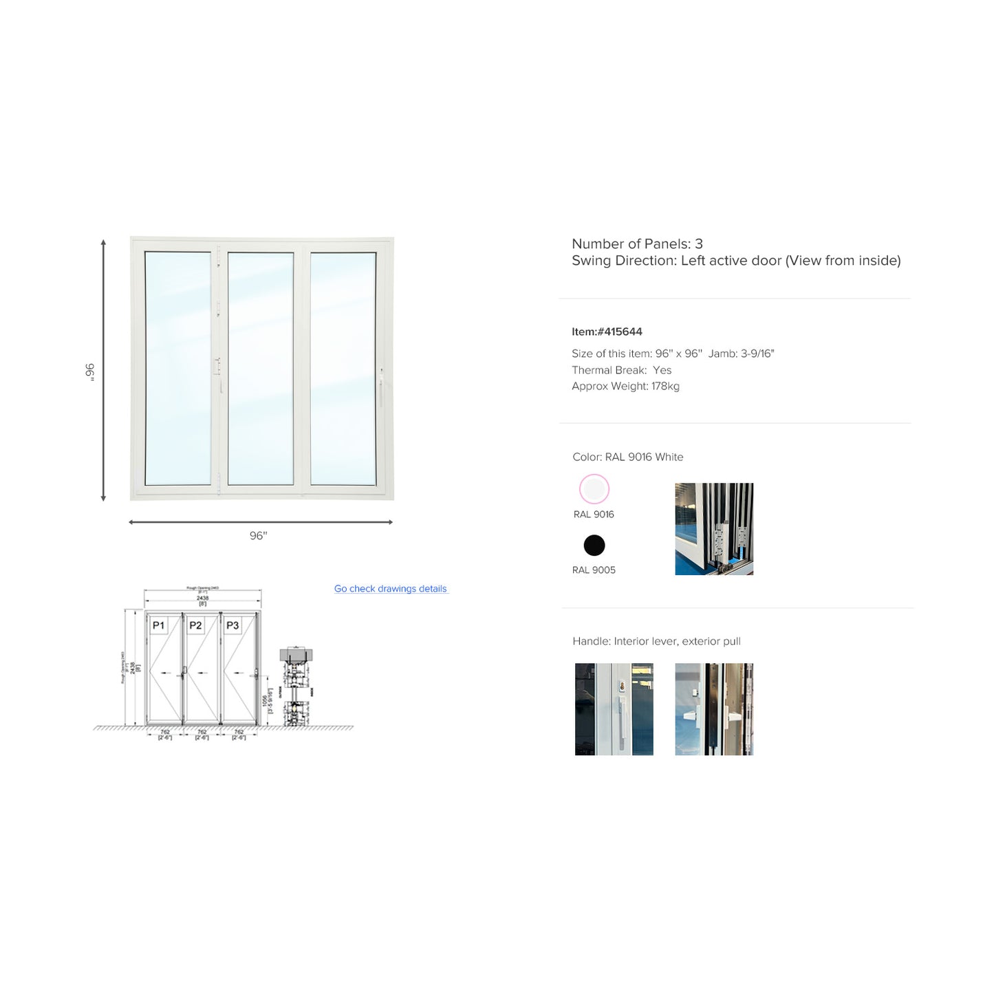Luvindow Thermal Break Aluminum Bi-Fold Door 96 in x 96 in 3-9/16 in Jamb, Double-Tempered Low-E Argon Glass, White Finish, Interior Door, Patio Door